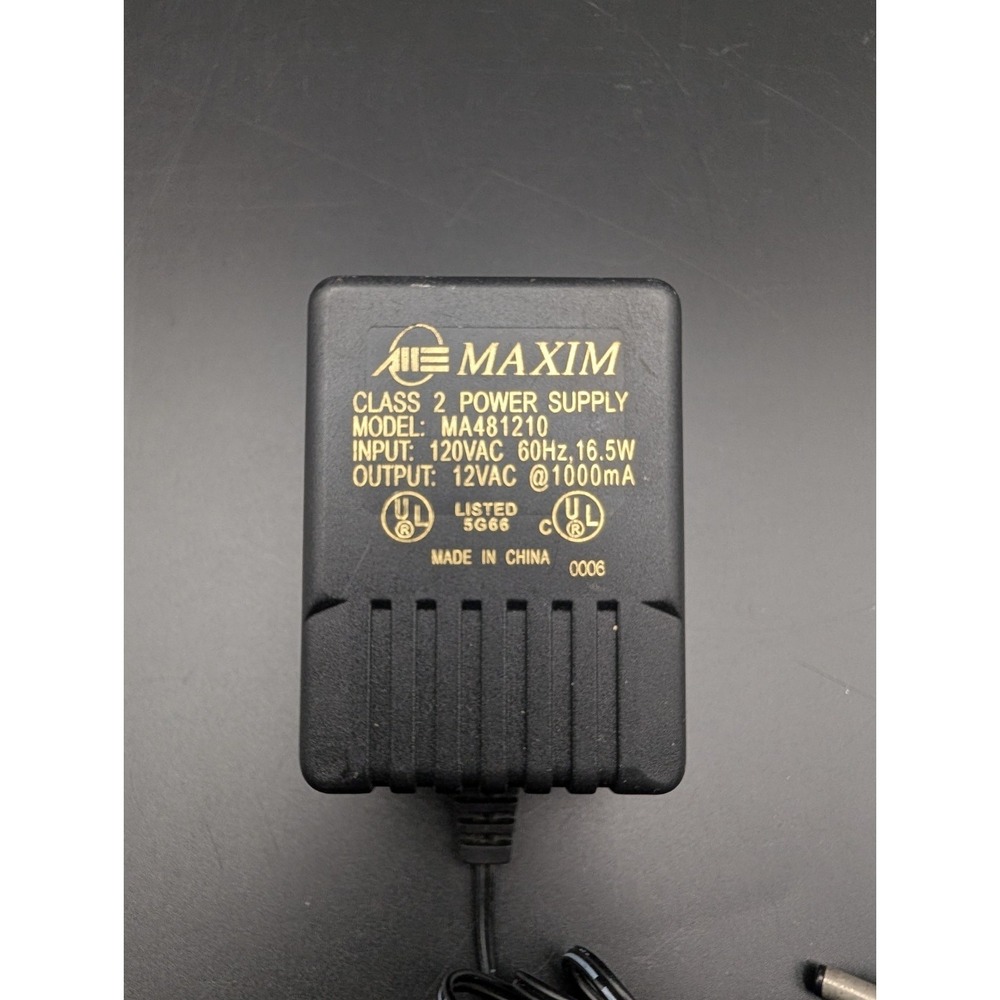 Maxim Class 2 Power Supply Cord Plug Model MA481210 120VAC 12VAC 1000mA 16.5W